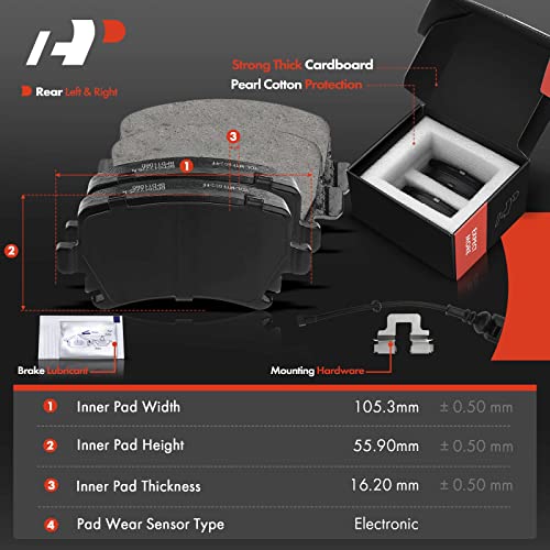 A-Premium 10.23 inch(259.8 mm) Rear Drilled and Slotted Disc Brake Rotors + Ceramic Pads Kit Compatible with Select Audi and Volkswagen Models - A3/ A3 Quattro 2008, Golf 2010, For Jetta, Rabbit - Image 3