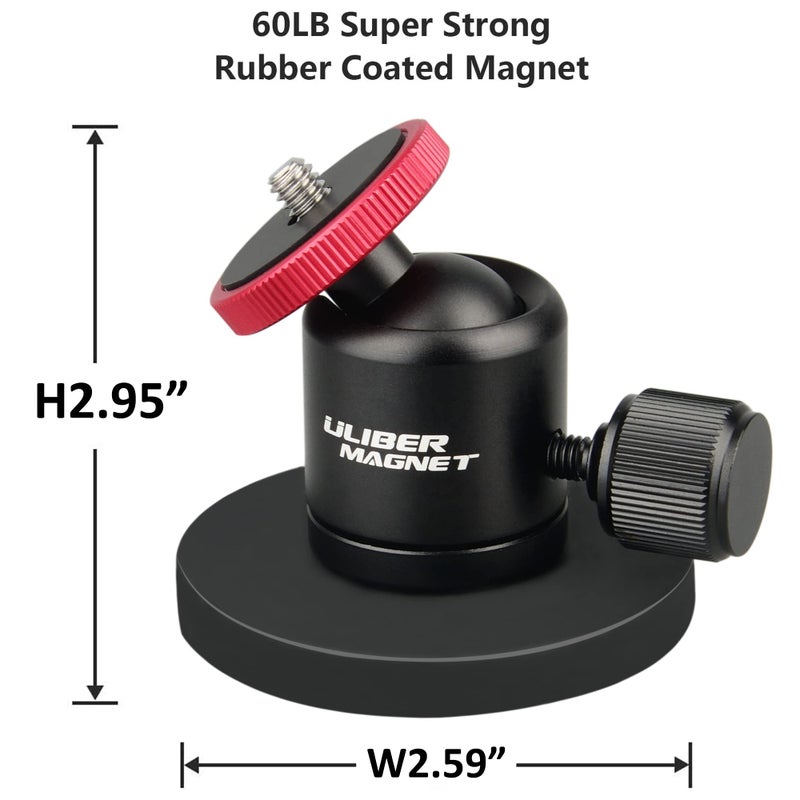 ULIBERMAGNET 60lb Magnetic Camera Mounting Base with Mini Ball Head, Super Strong Rubber Coating Neodymium Magnet with 1/4’’-20 Male Thread Stud for Mobile Camera, Security Camera. - Image 5