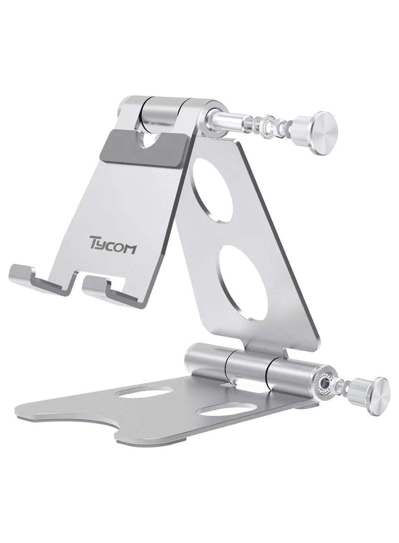 TYCOM Desktop Cell Phone Stand Double Adjustable Mobile Phone Tablet Holder Aluminum Portable Desk Stand for iPhone 11 iPhone X iPhone 8 7 Samsung Galaxy S9 S8 iPad  - Image 1