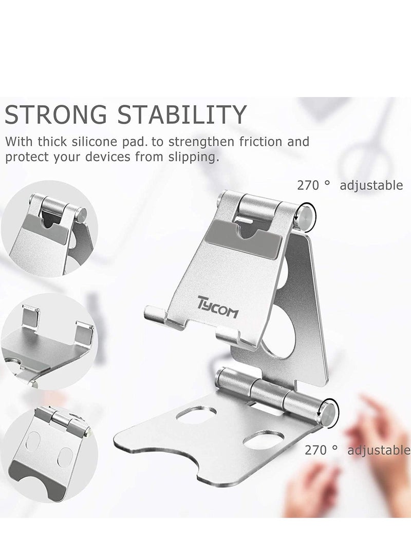 TYCOM Desktop Cell Phone Stand Double Adjustable Mobile Phone Tablet Holder Aluminum Portable Desk Stand for iPhone 11 iPhone X iPhone 8 7 Samsung Galaxy S9 S8 iPad  - Image 3