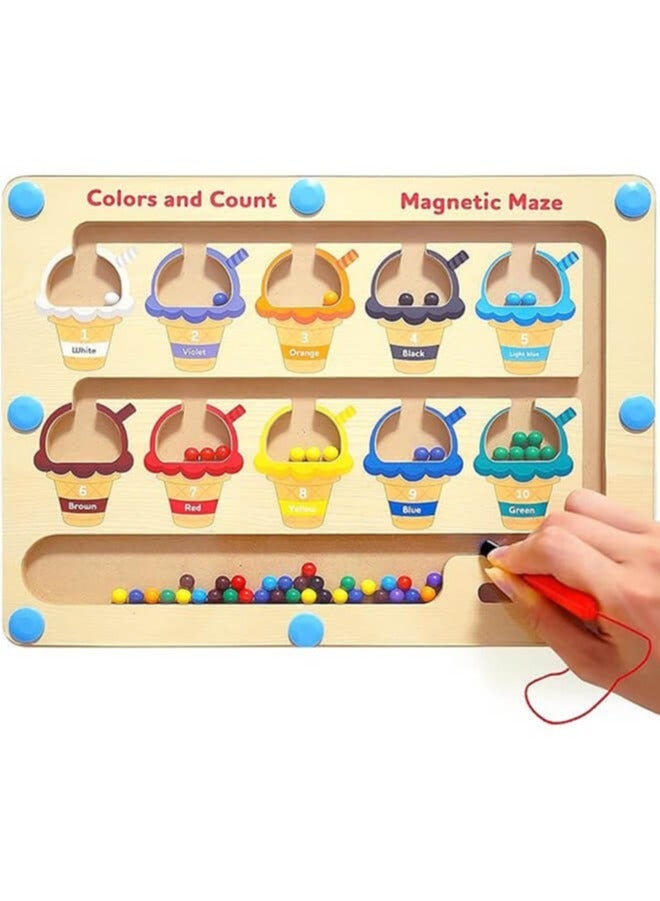 Magnetic Educational Toy for Kids Ages 3 and Up - Color and Number Maze Board, Safe Wooden Game for Fine Motor Skills, Ideal Gift for Boys and Girls - Image 1