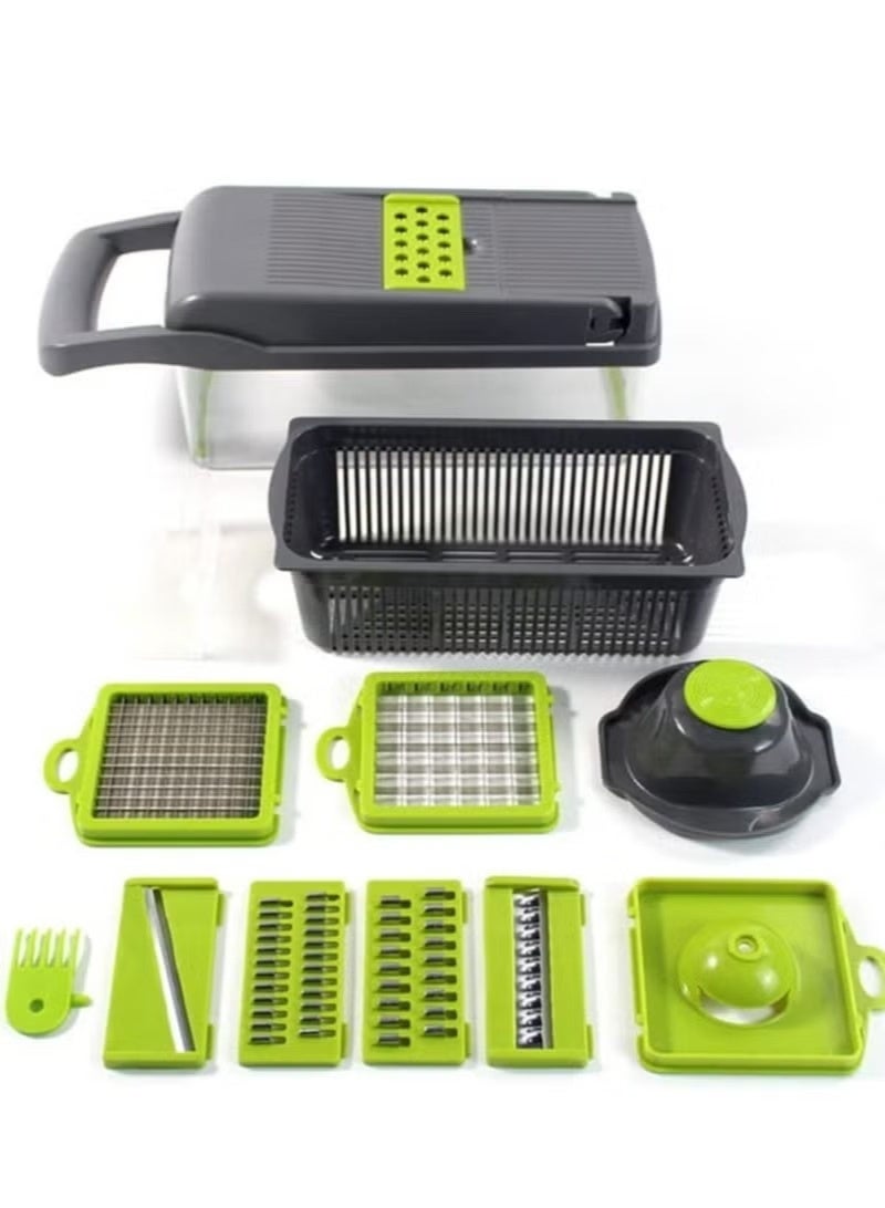 14 in 1 Vegetable Chopper Multifunction Food Cutter with Storage Container Onion Chopper Mandoline Slicer Dicer Grater Julienne Cutter Kitchen Gadget BPA Free Manual Vegetable Chopper - Image 1
