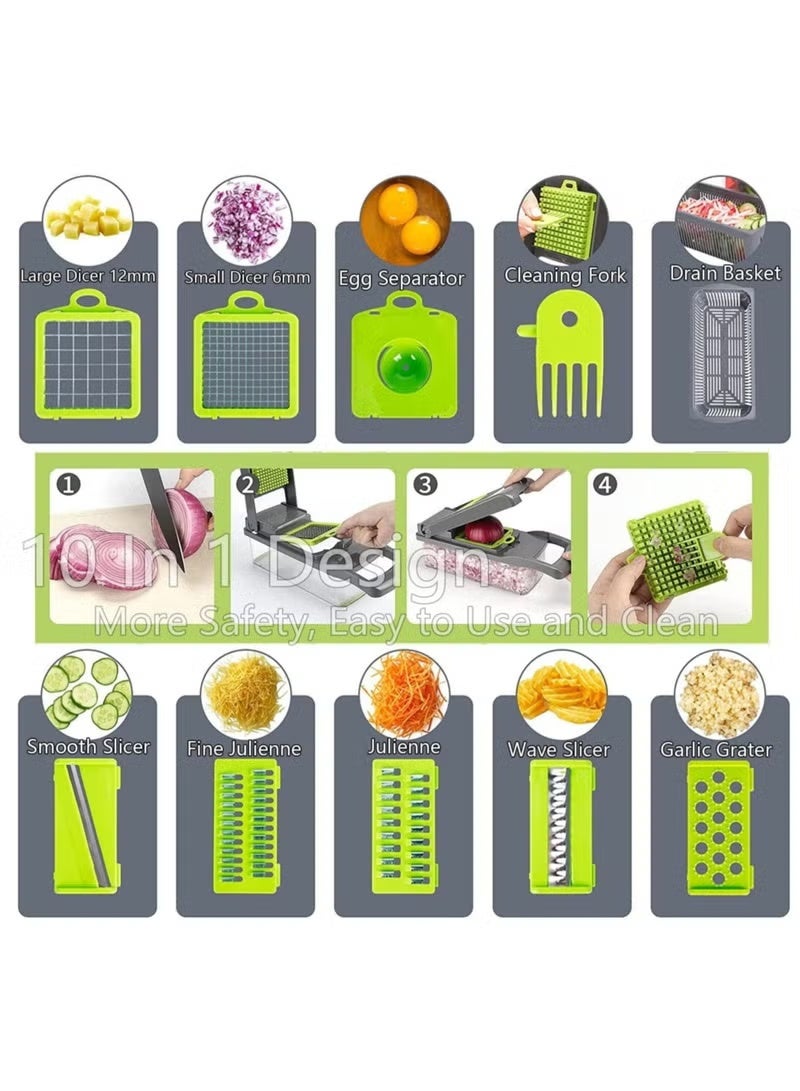 14 in 1 Vegetable Chopper Multifunction Food Cutter with Storage Container Onion Chopper Mandoline Slicer Dicer Grater Julienne Cutter Kitchen Gadget BPA Free Manual Vegetable Chopper - Image 4
