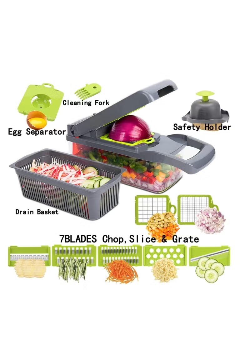 14 in 1 Vegetable Chopper Multifunction Food Cutter with Storage Container Onion Chopper Mandoline Slicer Dicer Grater Julienne Cutter Kitchen Gadget BPA Free Manual Vegetable Chopper - Image 3