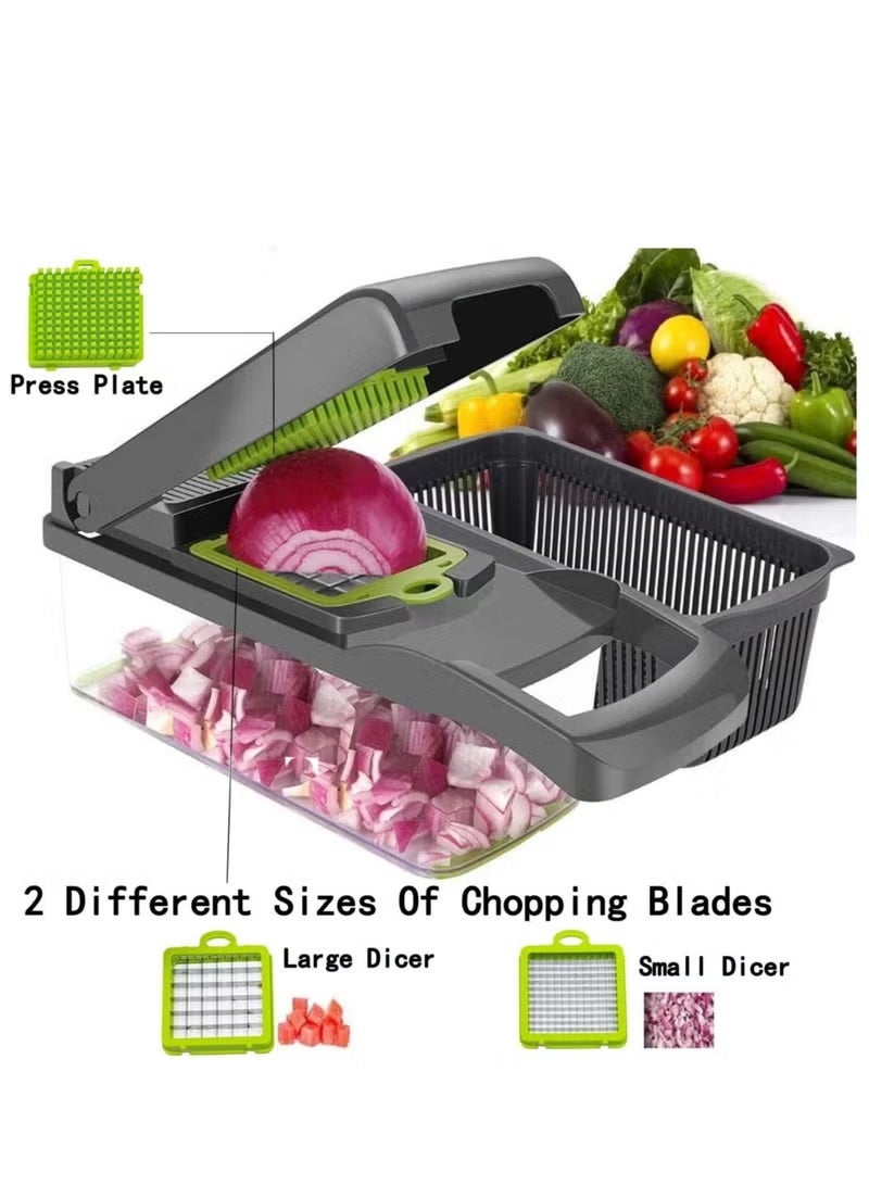 14 in 1 Vegetable Chopper Multifunction Food Cutter with Storage Container Onion Chopper Mandoline Slicer Dicer Grater Julienne Cutter Kitchen Gadget BPA Free Manual Vegetable Chopper - Image 2