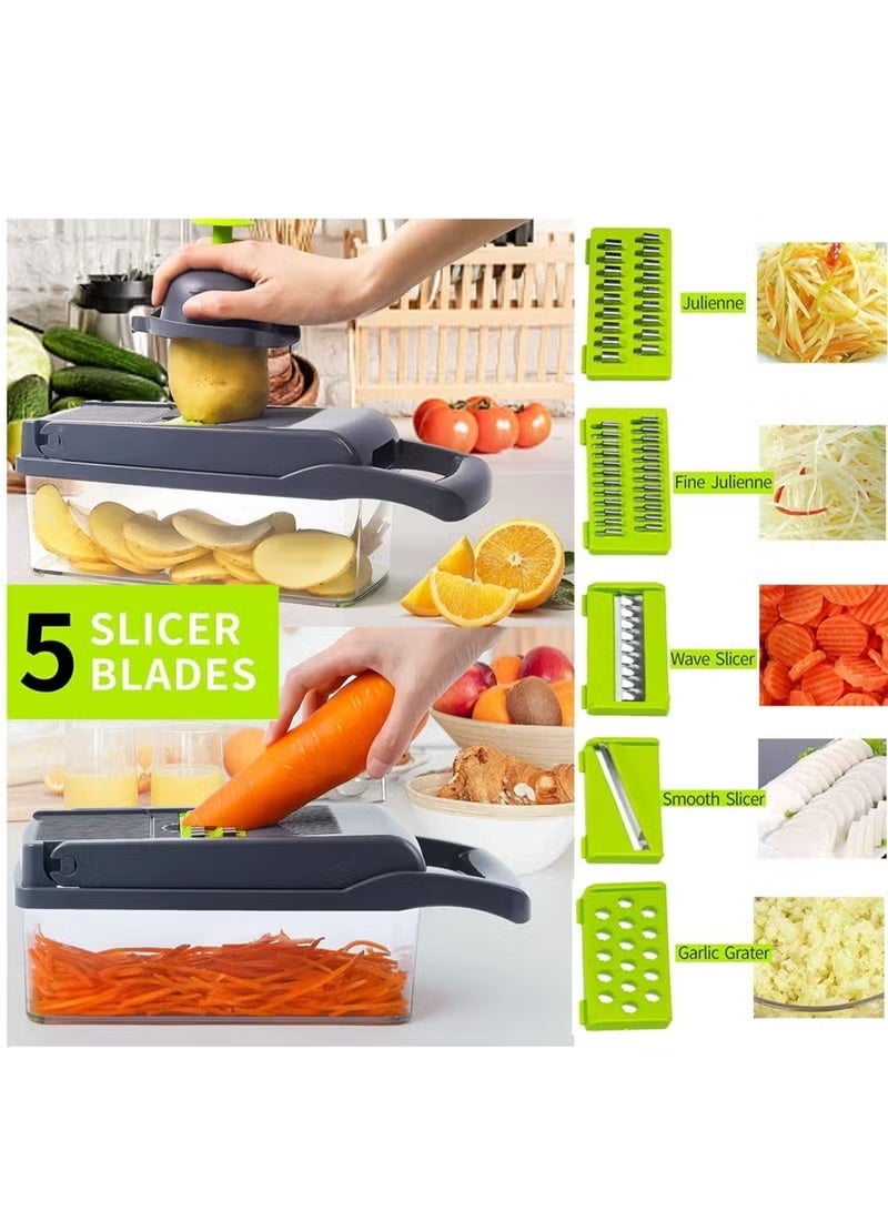 14 in 1 Vegetable Chopper Multifunction Food Cutter with Storage Container Onion Chopper Mandoline Slicer Dicer Grater Julienne Cutter Kitchen Gadget BPA Free Manual Vegetable Chopper - Image 5