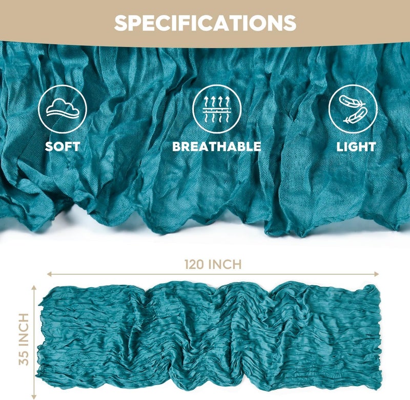 Artoid Mode Boho Teal Blue Gauze Wedding Cheesecloth Table Runner, 35x120 Inch Seasonal Fabric Kitchen Dining Holiday Table Decor for Home Party - Image 5