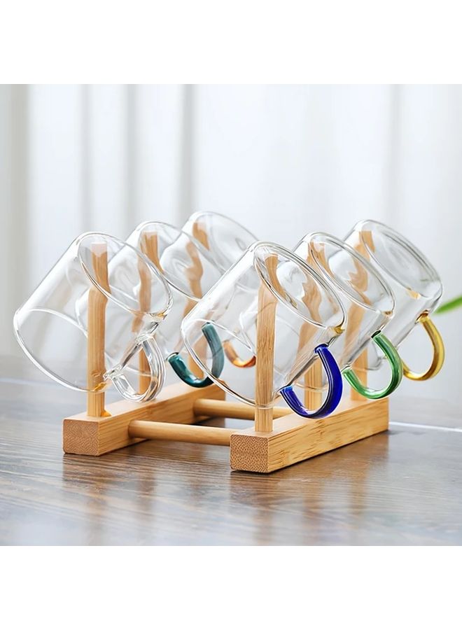 Six Rods Space Saving Cup Holder Organizer Sturdy Wooden Storage Rack Modern Minimalist Design - Image 1
