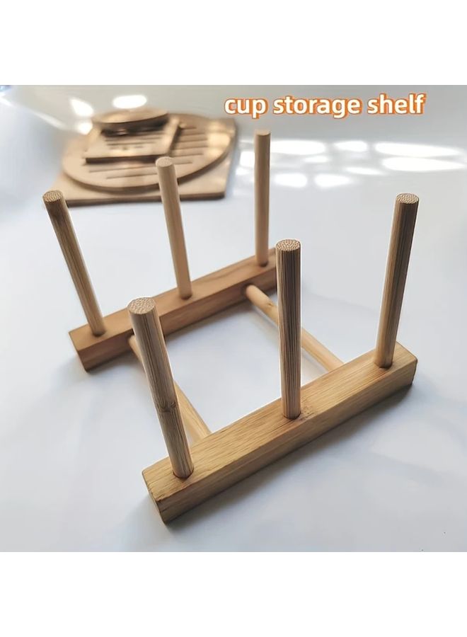 Six Rods Space Saving Cup Holder Organizer Sturdy Wooden Storage Rack Modern Minimalist Design - Image 5