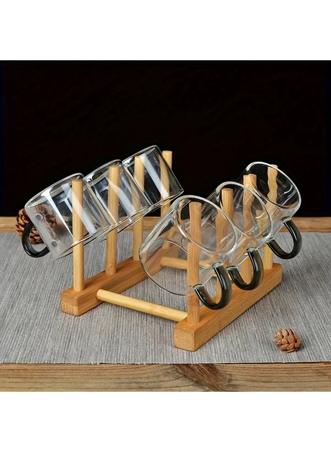 Six Rods Space Saving Cup Holder Organizer Sturdy Wooden Storage Rack Modern Minimalist Design - Image 4