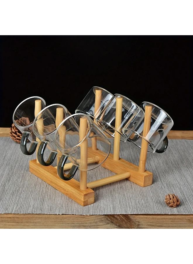 Six Rods Space Saving Cup Holder Organizer Sturdy Wooden Storage Rack Modern Minimalist Design - Image 2