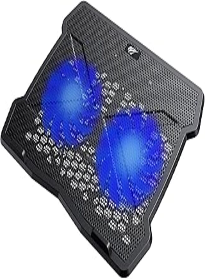 HAVIT F2075 Cooling Blue LED Light Laptop Pad, 2 Powerful Fans, 2 USB-A Charging,Black