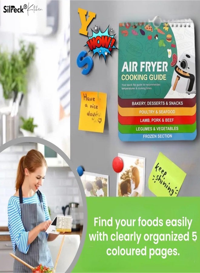 Silreck Air Fryer Cheat Sheet Magnetic Cooking Guide Booklet I Fridge-Ready Air Fryer Magic: Cookbook with Hanging Loop & Magnet (Multi Colour), SCG001 - Image 5