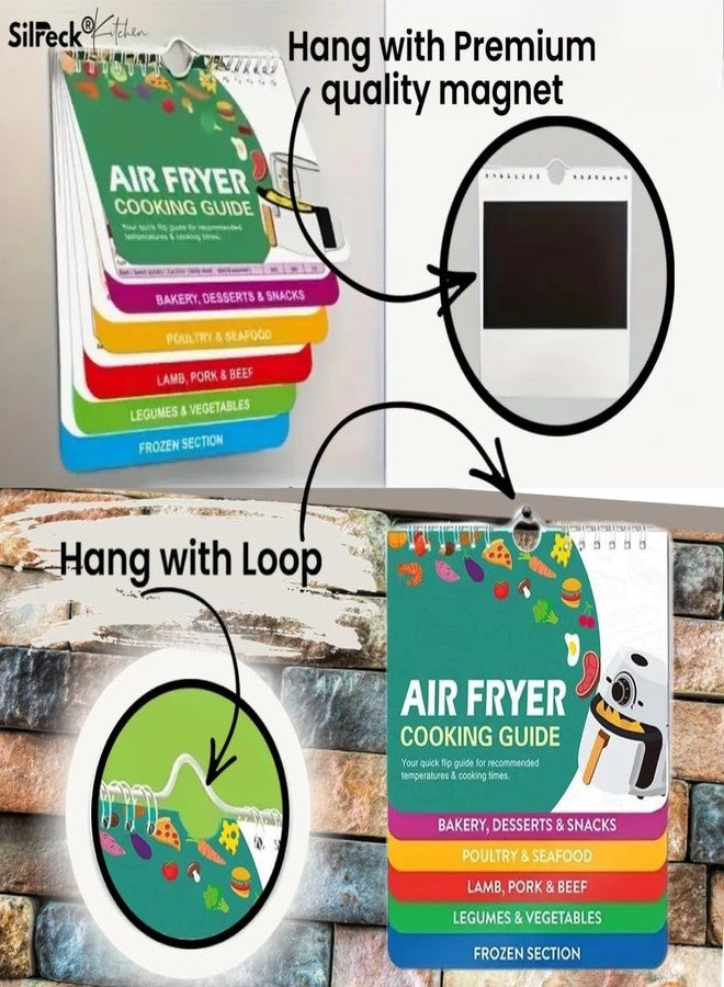 Silreck Air Fryer Cheat Sheet Magnetic Cooking Guide Booklet I Fridge-Ready Air Fryer Magic: Cookbook with Hanging Loop & Magnet (Multi Colour), SCG001 - Image 4