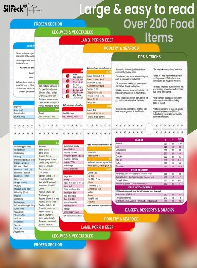 Silreck Air Fryer Cheat Sheet Magnetic Cooking Guide Booklet I Fridge-Ready Air Fryer Magic: Cookbook with Hanging Loop & Magnet (Multi Colour), SCG001 - Image 2