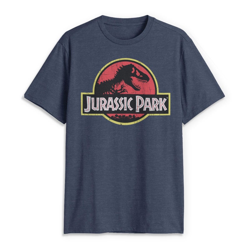 Jurassic Park Men’s Big Classic Movie Logo T-Shirt Navy Heather - Image 5