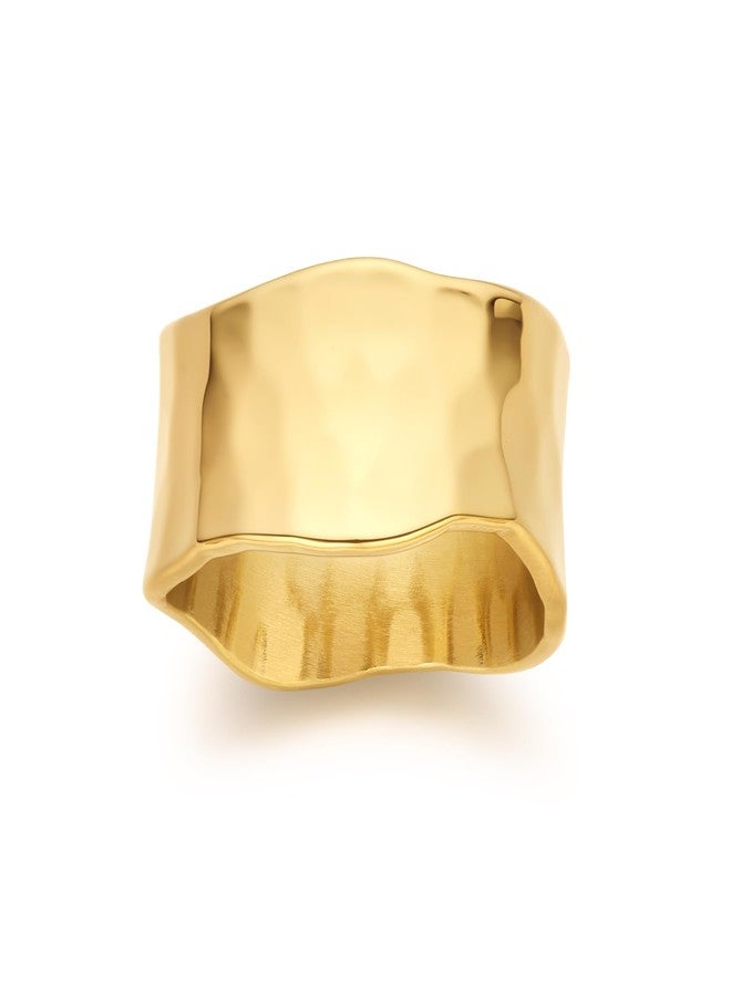 FRUMOS Gold Statement Rings for Women - 14K Gold Plated Trendy Stackable Promise Ring Wedding Bands for Women (Textured Band Ring, 9) - Image 1