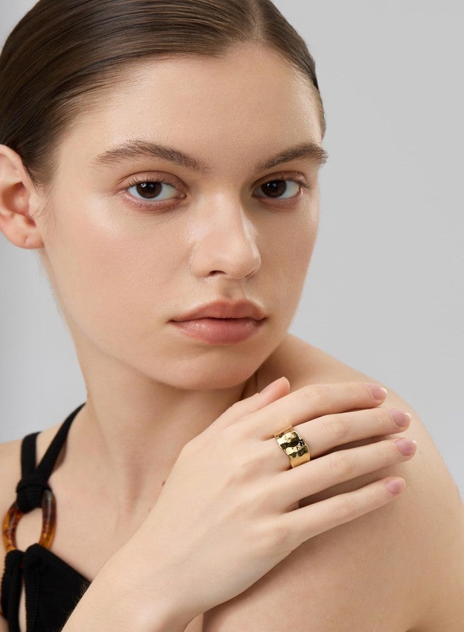 FRUMOS Gold Statement Rings for Women - 14K Gold Plated Trendy Stackable Promise Ring Wedding Bands for Women (Textured Band Ring, 9) - Image 4
