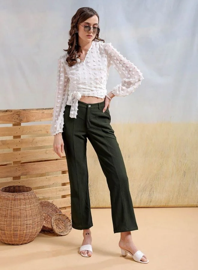 Freehand  Women Regular Fit Textured V-Neck Long Sleeve Wrap Top  | Best Price UAE