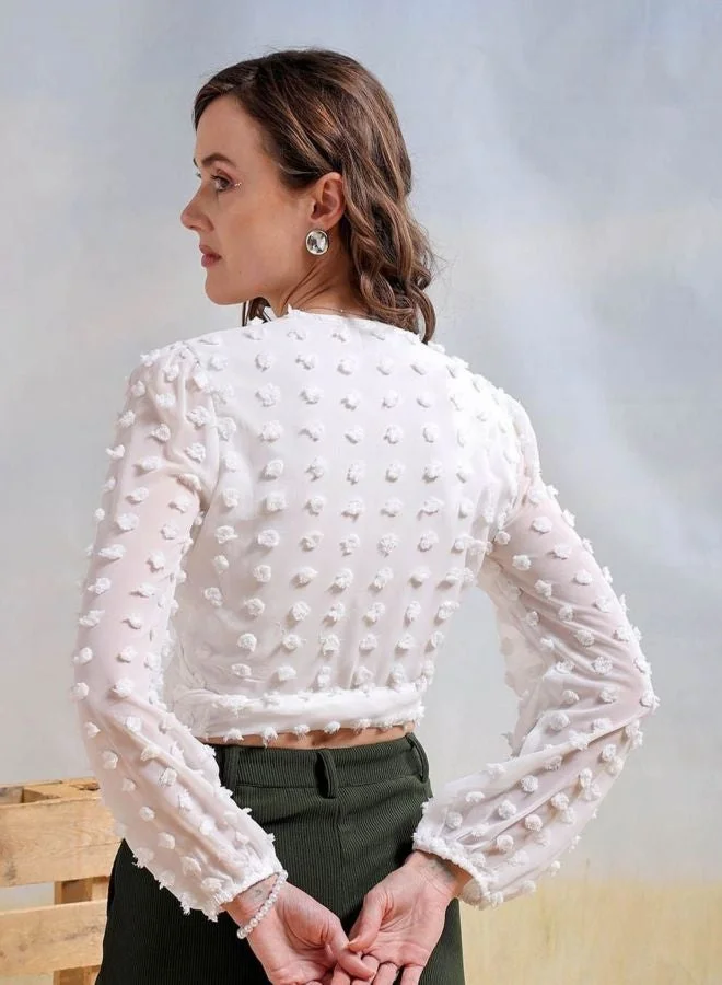 Freehand  Women Regular Fit Textured V-Neck Long Sleeve Wrap Top  | Best Price UAE