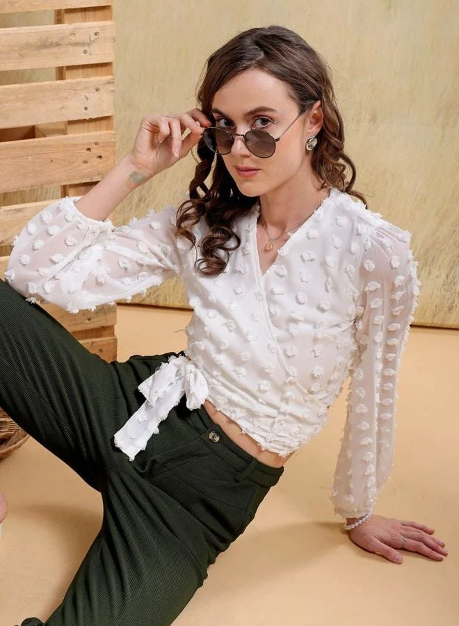 Freehand  Women Regular Fit Textured V-Neck Long Sleeve Wrap Top  | Best Price UAE
