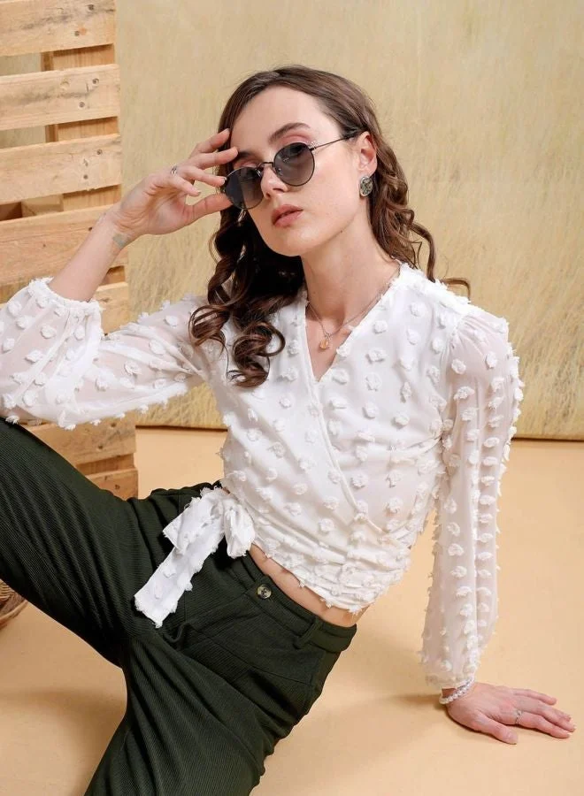 Freehand  Women Regular Fit Textured V-Neck Long Sleeve Wrap Top  | Best Price UAE
