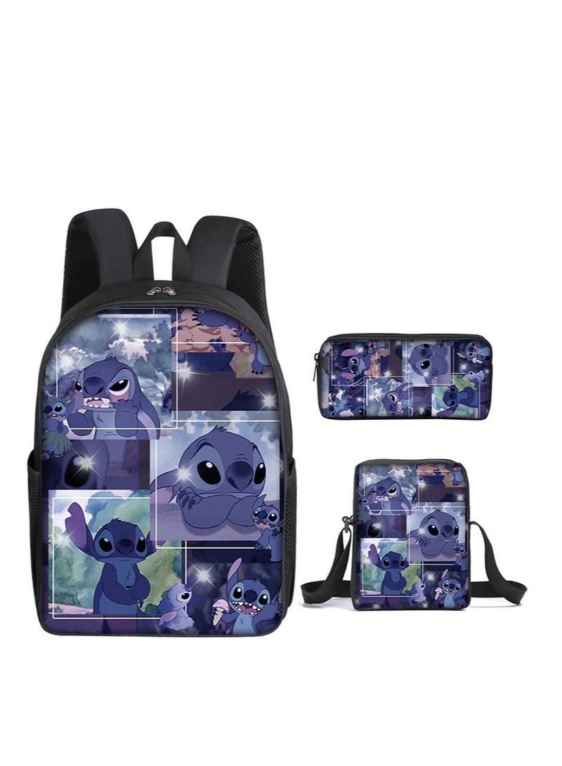 3 Piece Stitch 3D Print Insulated Lunch Backpack Set Multicolour