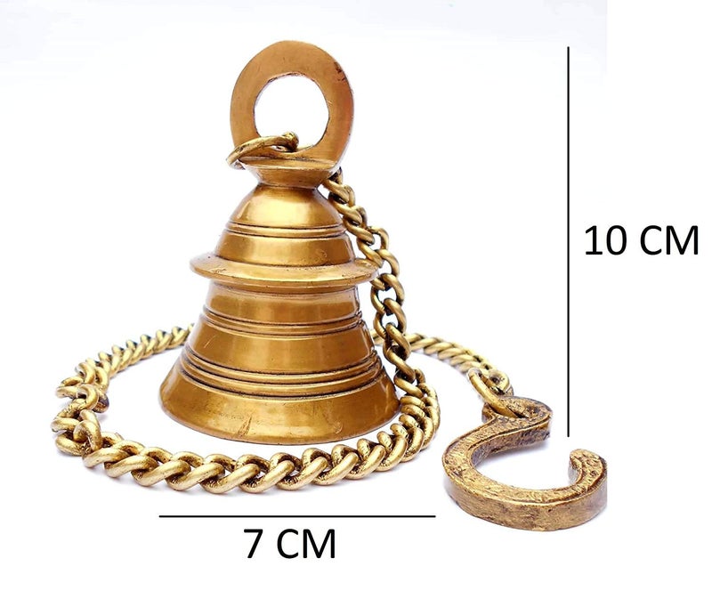 UAPAN Brass Wall Hanging Bell with Chain and Hanging Hook for Home Mandir Temple Decorative I Puja Room Pack of 2 Nos - Image 2
