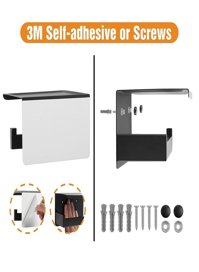 HITSLAM Toilet Paper Holder with Shelf, Stick on Matte Black Toilet Paper Roll Holder, Self Adhesive or Wall-Mount with Screws for Bathroom,Washroom - Image 2