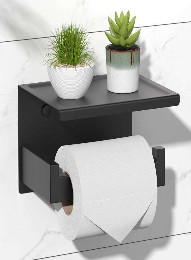HITSLAM Toilet Paper Holder with Shelf, Stick on Matte Black Toilet Paper Roll Holder, Self Adhesive or Wall-Mount with Screws for Bathroom,Washroom - Image 1