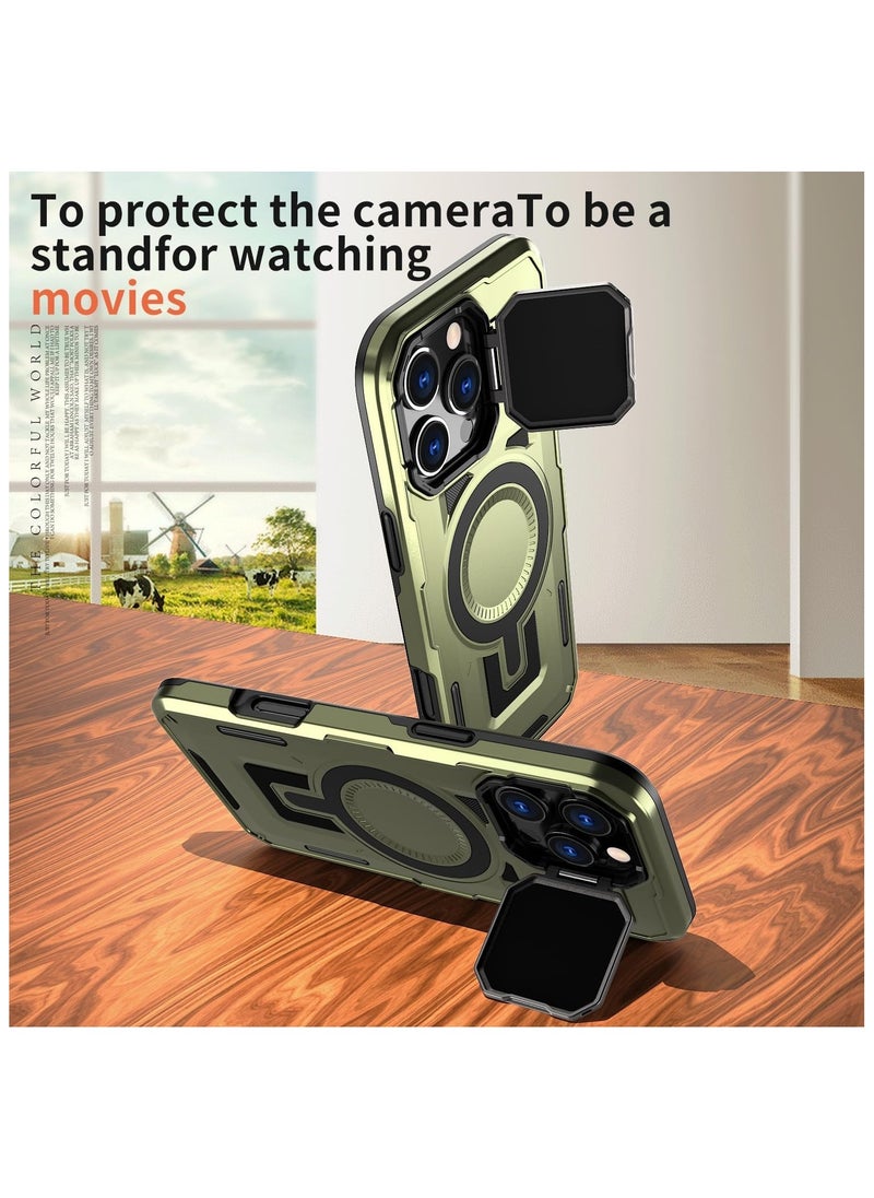GOLDEN MASK - GOLDEN MASK Compatible With iPhone 14 Pro Max Case with Camera Protection, with Mag-safe Case Magnetic with Stand (Green) - Image 1