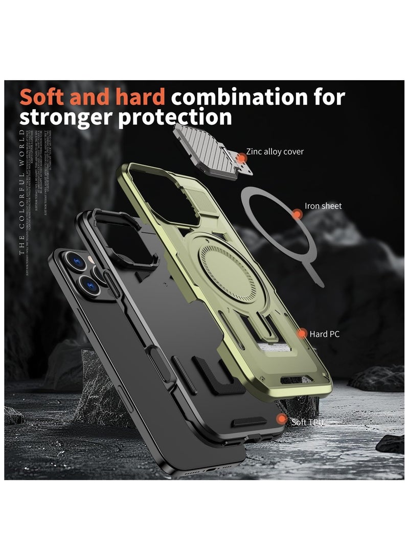 GOLDEN MASK - GOLDEN MASK Compatible With iPhone 14 Pro Max Case with Camera Protection, with Mag-safe Case Magnetic with Stand (Green) - Image 1