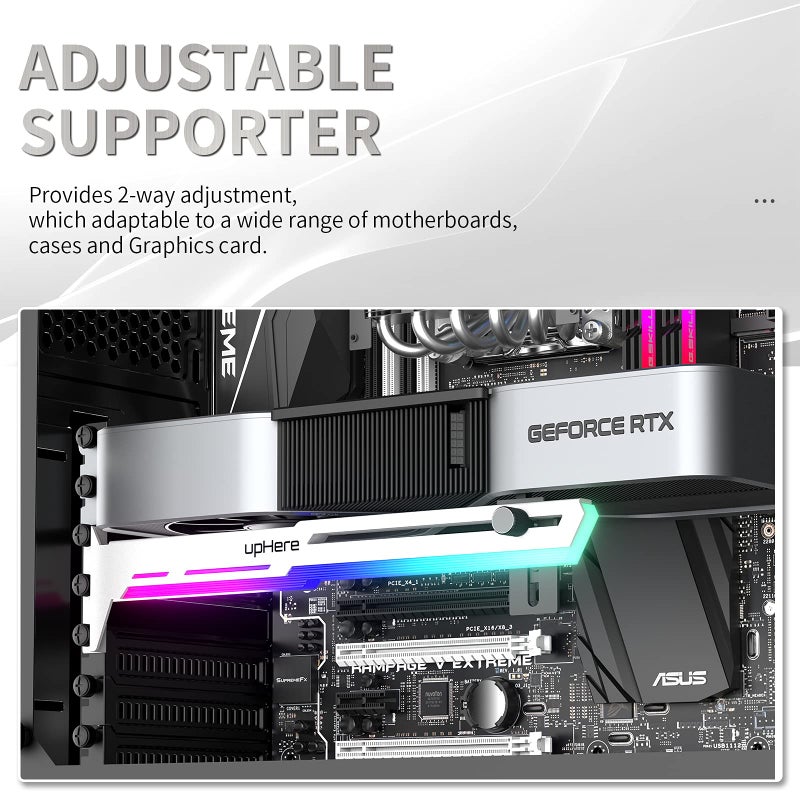 upHere 5V Addressable RGB White Graphics Card GPU Brace Support Video Card Sag Holder,Built-in 5V ARGB Strip,Adjustable Length and Height Support,G276WTARGB - Image 3