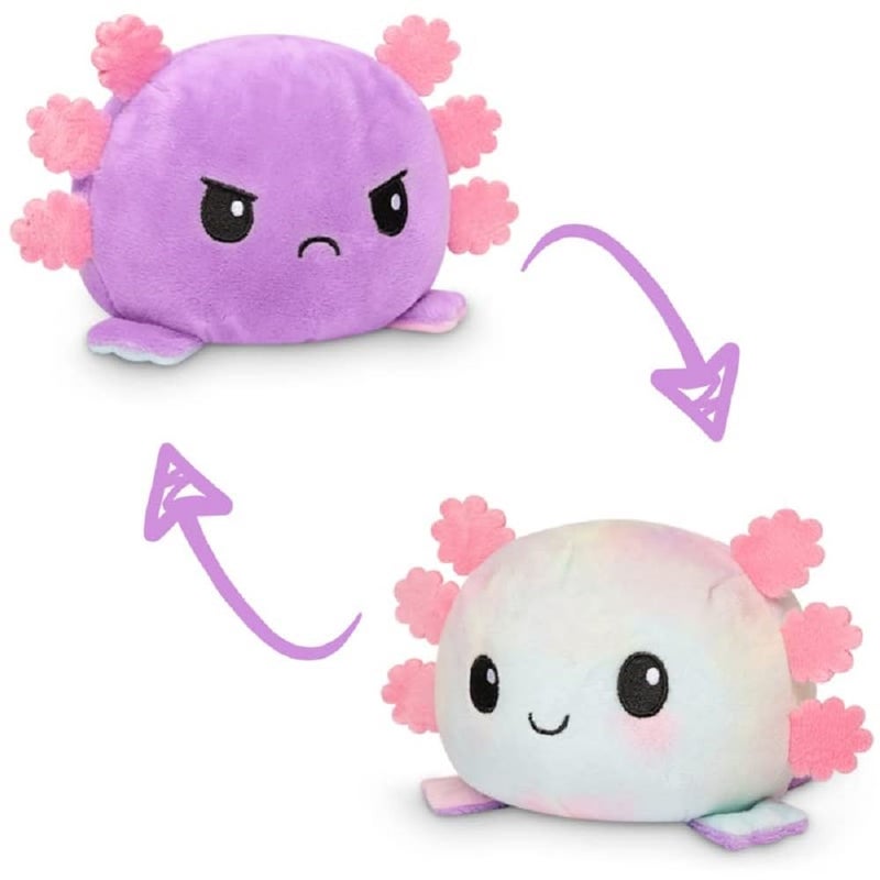 TeeTurtle Reversible Axolotl Plushie 4-Inch Purple Tie-Dye Two-Sided Flip Plush Toy with Embroidered Details - Cute Mini Collectible Plush for Kids, Teens, and Adults