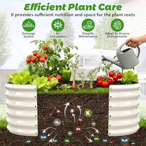 YSEJOMP 17" Tall Outdoor Garden Raised Garden Bed Kits, 4ft X 2ft Oval,0.8MM Thick Metal Raised Planter Bed/Ground Planter Box for Variety of Flowers,Herbs,Vegetables (Cream White, 48X24X16.5 Inches) - Image 2