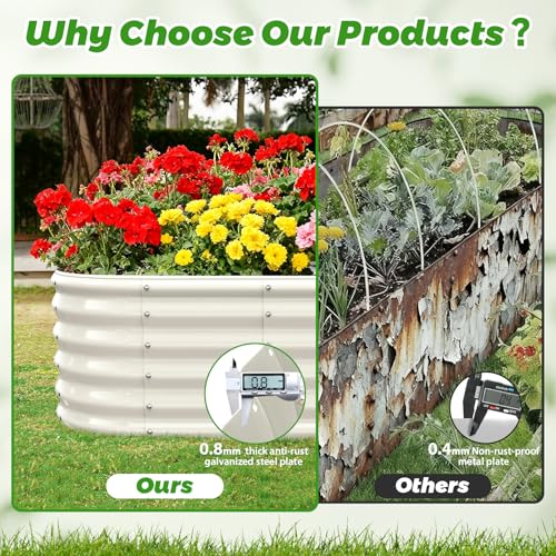 YSEJOMP 17" Tall Outdoor Garden Raised Garden Bed Kits, 4ft X 2ft Oval,0.8MM Thick Metal Raised Planter Bed/Ground Planter Box for Variety of Flowers,Herbs,Vegetables (Cream White, 48X24X16.5 Inches) - Image 5