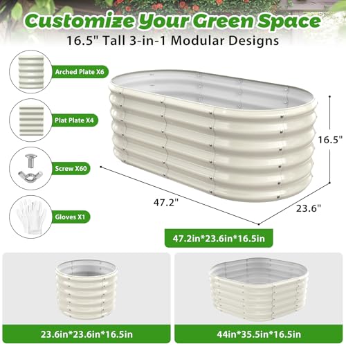 YSEJOMP 17" Tall Outdoor Garden Raised Garden Bed Kits, 4ft X 2ft Oval,0.8MM Thick Metal Raised Planter Bed/Ground Planter Box for Variety of Flowers,Herbs,Vegetables (Cream White, 48X24X16.5 Inches) - Image 4