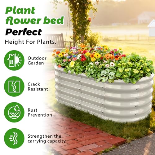 YSEJOMP 17" Tall Outdoor Garden Raised Garden Bed Kits, 4ft X 2ft Oval,0.8MM Thick Metal Raised Planter Bed/Ground Planter Box for Variety of Flowers,Herbs,Vegetables (Cream White, 48X24X16.5 Inches) - Image 3