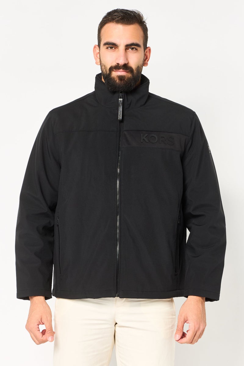 Michael Kors جاكيت سوفت شل للرجال بشعار العلامة التجارية، أسود - Image 1