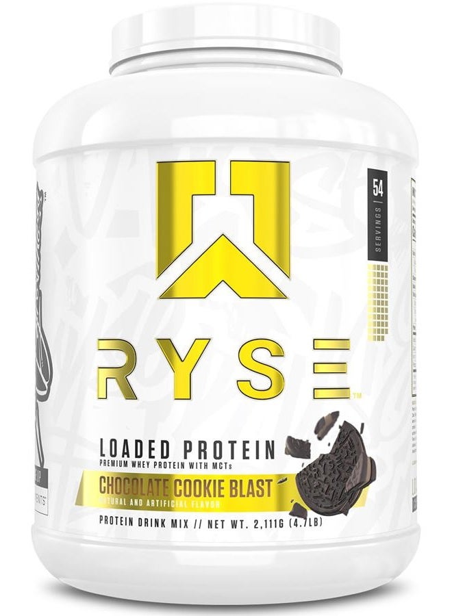 RYSE Up Supplements RYSE Loaded Protein Powder - Chocolate Cookie Blast - 25g Whey Protein Isolate & Concentrate with Prebiotic Fiber & MCTs - Low Carb, Low Sugar, Digestive-Friendly - 54 Servings / 4 lb Tub - Image 1