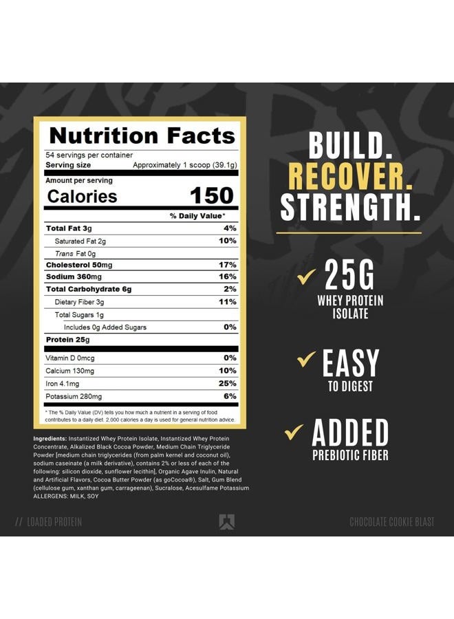 RYSE Up Supplements RYSE Loaded Protein Powder - Chocolate Cookie Blast - 25g Whey Protein Isolate & Concentrate with Prebiotic Fiber & MCTs - Low Carb, Low Sugar, Digestive-Friendly - 54 Servings / 4 lb Tub - Image 2