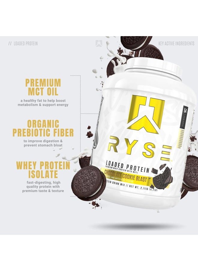 RYSE Up Supplements RYSE Loaded Protein Powder - Chocolate Cookie Blast - 25g Whey Protein Isolate & Concentrate with Prebiotic Fiber & MCTs - Low Carb, Low Sugar, Digestive-Friendly - 54 Servings / 4 lb Tub - Image 3