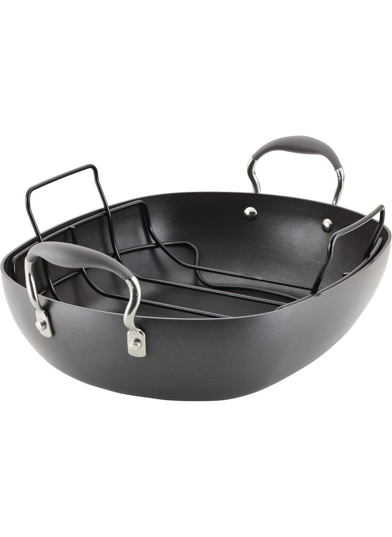Anolon Anolon Advanced Hard Anodized Nonstick 2 Piece RoasterRoasting Pan with Wire Rack Oval 16 Inch x 13 Inch Dark Gray  - Image 1