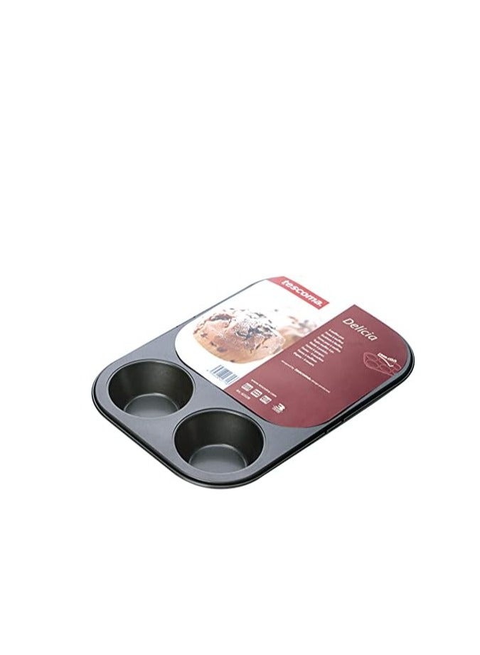 tescoma Delicia Non-Stick Muffin Pan – 6-Cup Baking Tray for Cupcakes & Muffins – Heavy-Duty Carbon Steel Bakeware  - Image 2