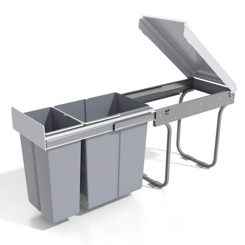 MYOYAY سلة مهملات تحت الخزانة MYOYAY بسحب مزدوج مع غطاء 10 لتر 20 لتر 8 جالون سلة قمامة مطبخ قابلة للسحب تحت المنضدة سلة نفايات 30 لتر