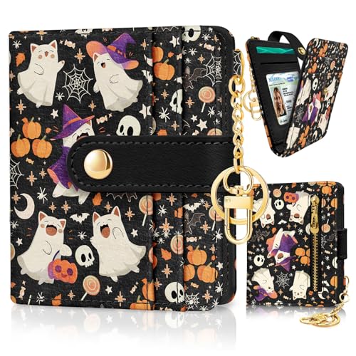 Jogjam Halloween Cute Cat Ghost Rfid Wallet, Small Spooky Bats Pumpkin Slim Thin Credit Card Women Wallet, PU Leather Bifold Cash Zipper Coin Pocket for Holiday Gifts - Image 1