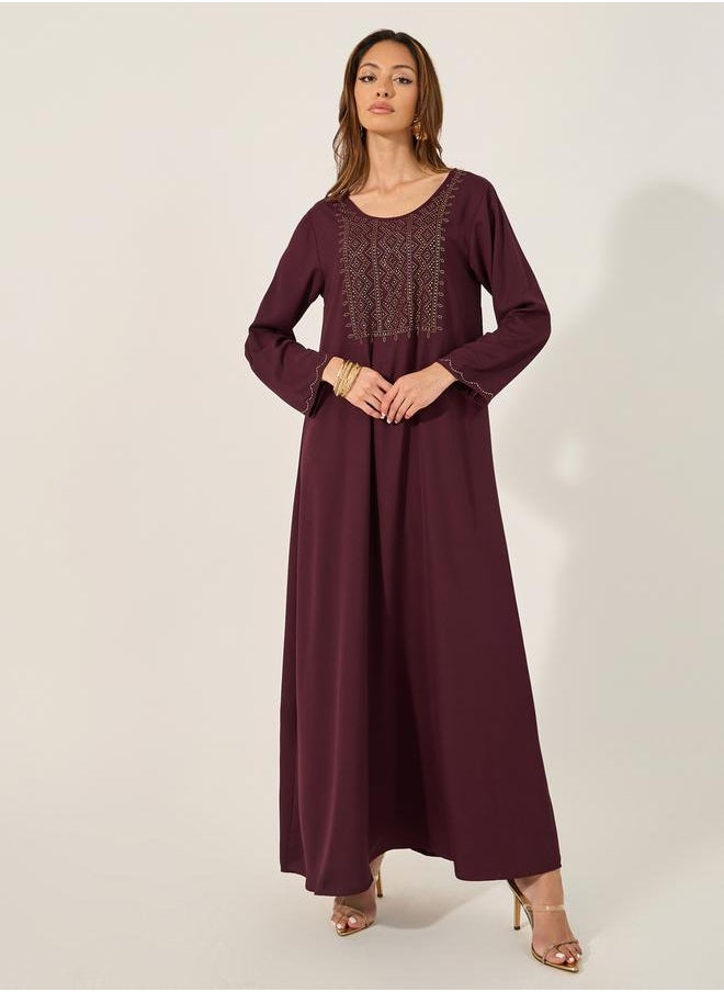 Styli - Embellished Round Neck A-Line Jalabyia - Image 1