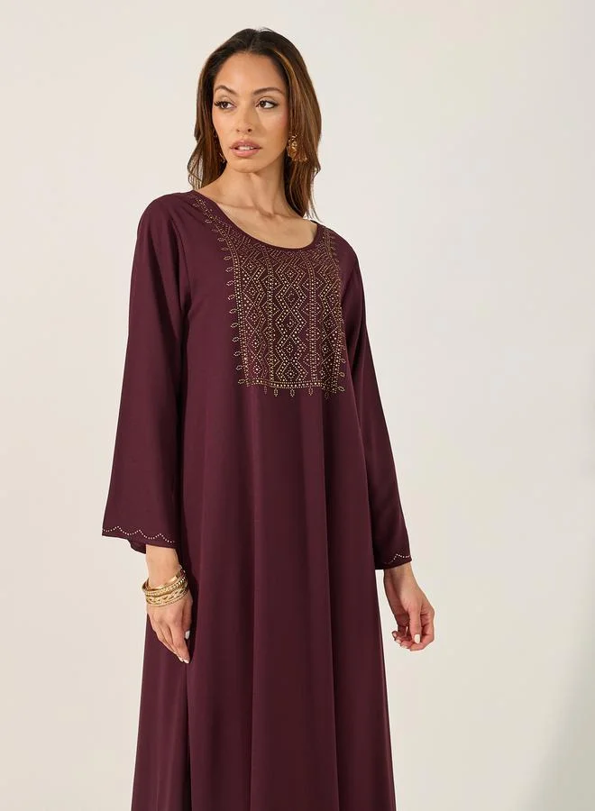 Styli Embellished Round Neck A-Line Jalabyia