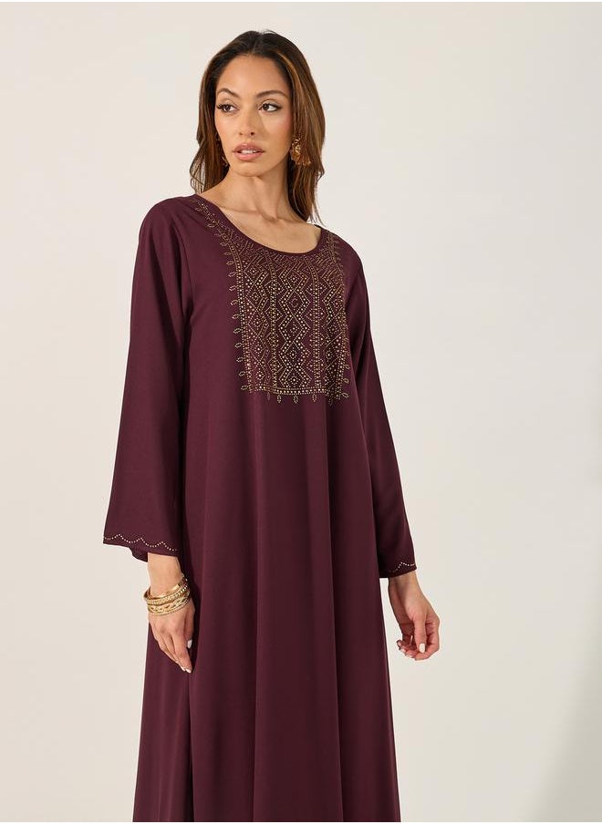 Styli - Embellished Round Neck A-Line Jalabyia - Image 1
