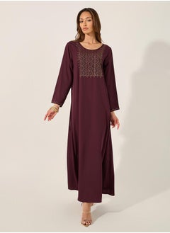 Embellished Round Neck A-Line Jalabyia